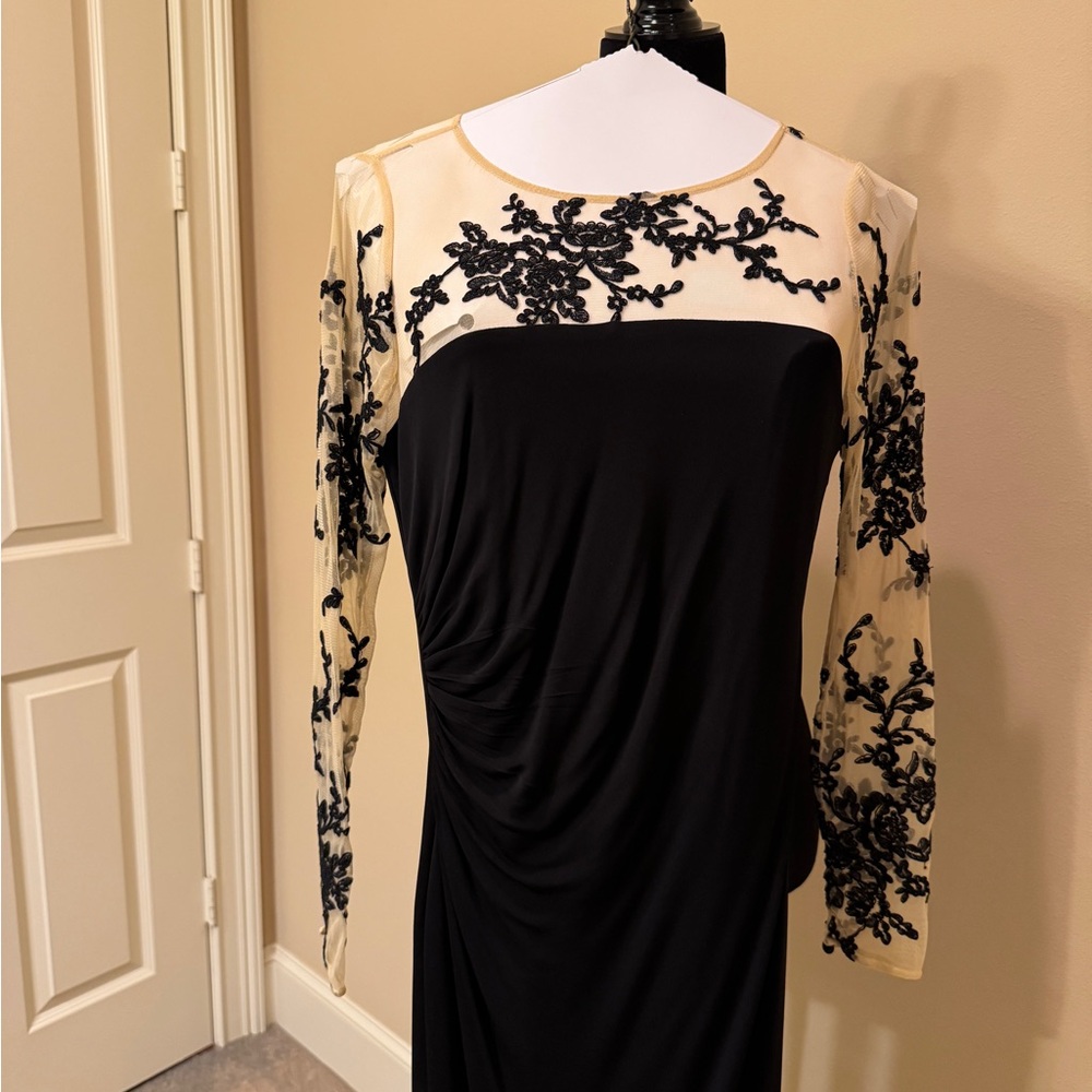David Meister Tan Long Sleeve Sheath Dress